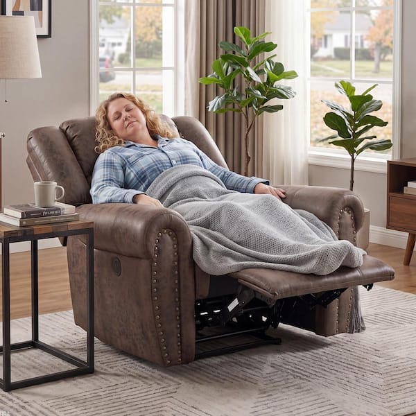 Bestier 40.5 in. W Brown Vegan Leather Manual Power Recliner with