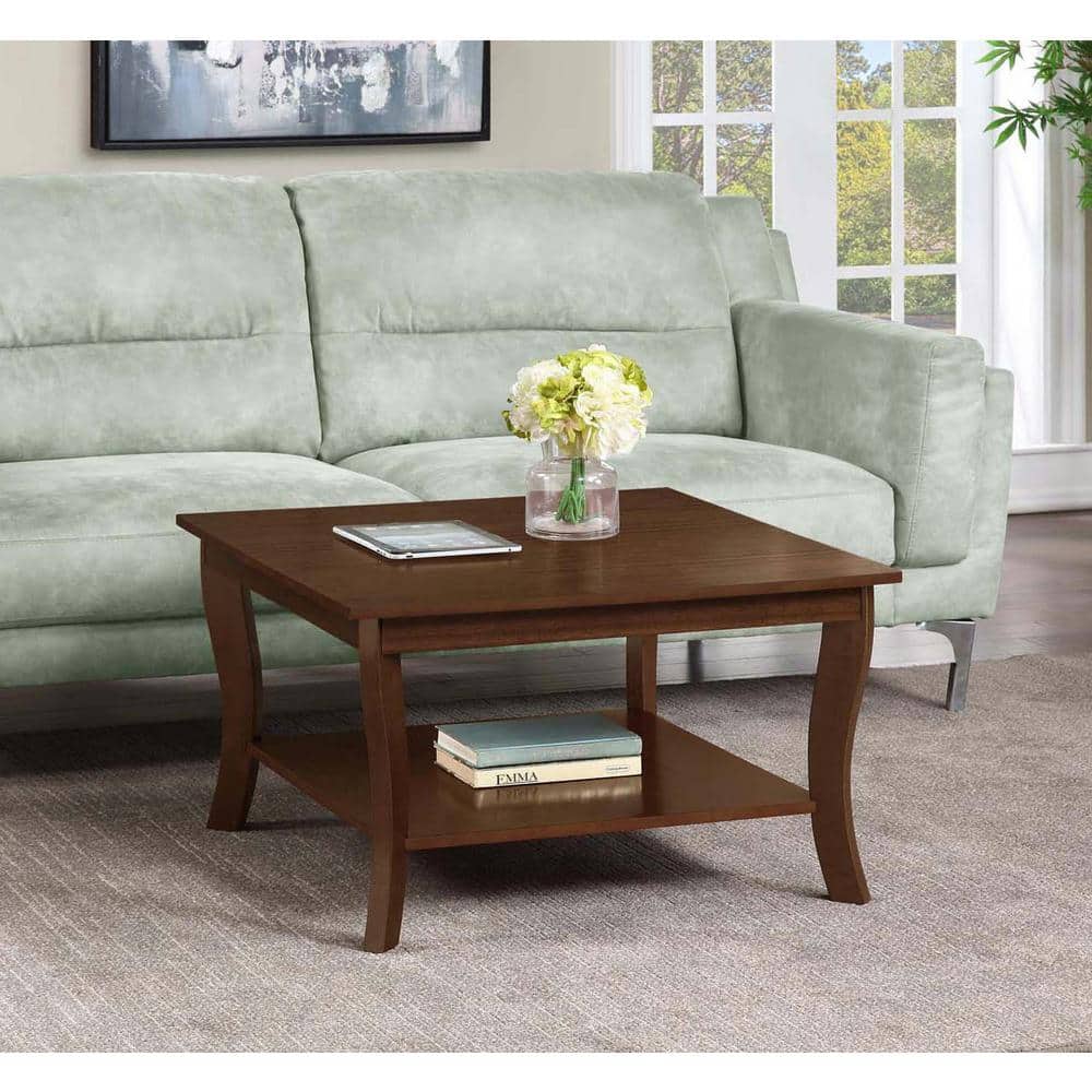 Espresso Rubberwood Square Coffee Table with Shelf