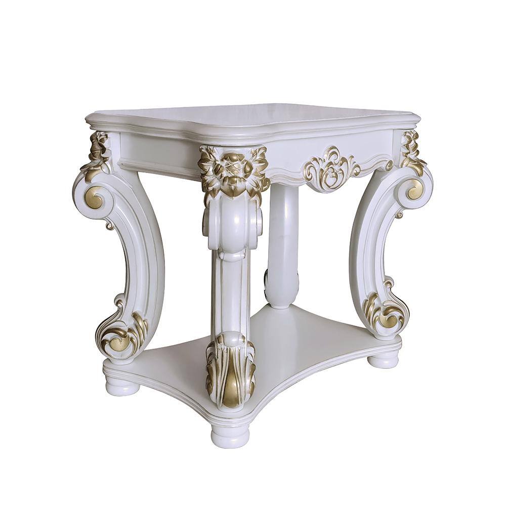 Vendome Antique Pearl Wood and Metal Scrolled Side Table