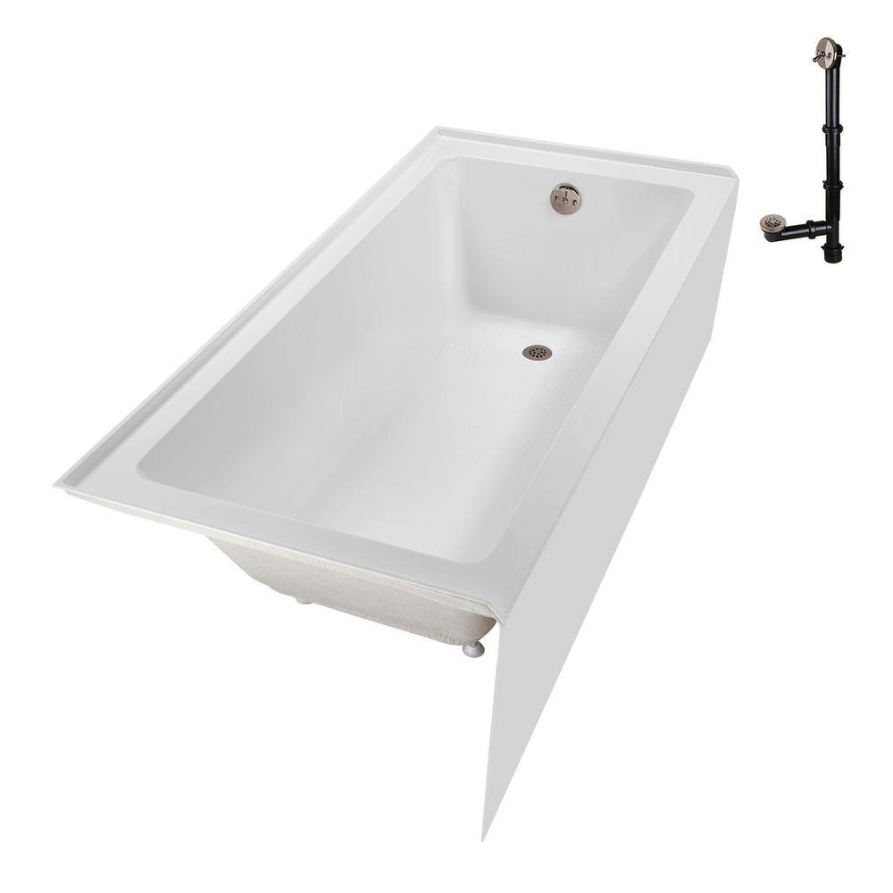 Glossy White Acrylic Right-Hand Drain Alcove Bathtub with Brushed Nickel Drain