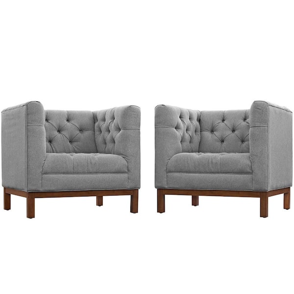 Panache Upholstered Fabric Modern Tufted Two Armchair Set in Expectation Gray