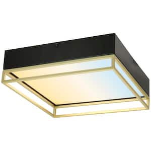 13 in. Black and Gold Decorative Flush Mount with Acrylic Shade Integrated LED, Selectable CCT