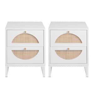 15.75 in. W x 15.75 in. D x 20.89 in. H White Linen Cabinet with Rattan Drawers and Nightstand, Set of 2