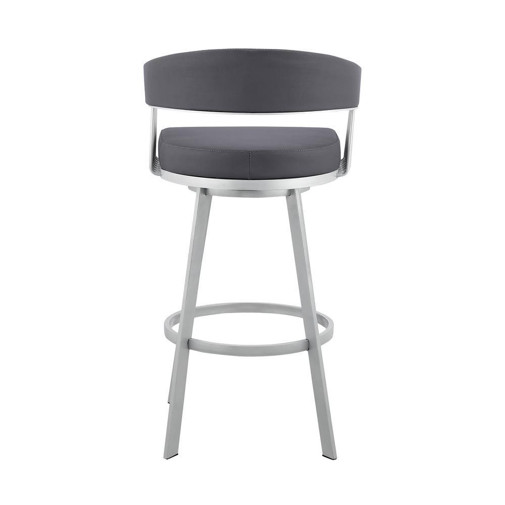 Gray Faux Leather and Silver Metal Swivel Bar Stool