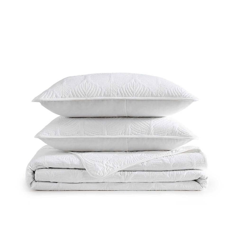 White Organic Cotton Full Quilt Set with Reversible Design