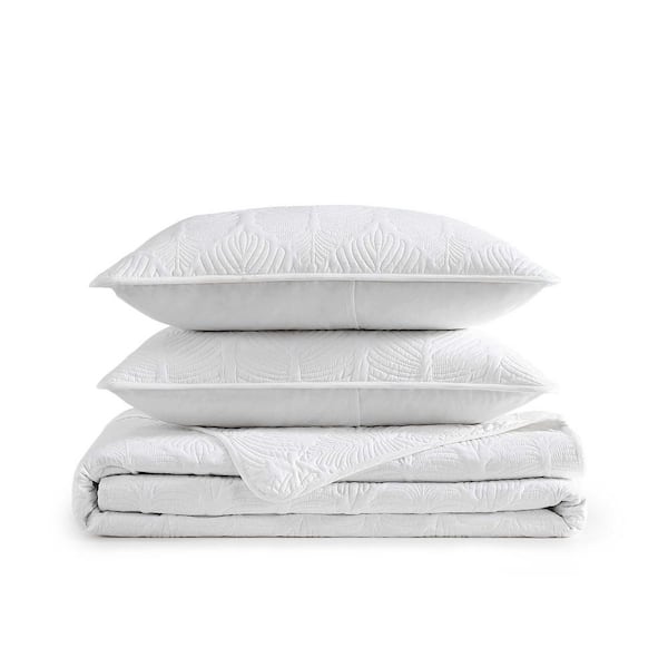 Tommy Bahama Line Palm 3-Piece White King Cotton Quilt Set