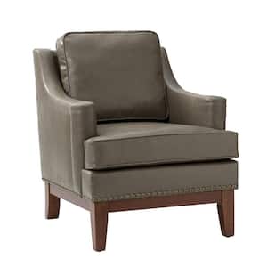 Heinrich Grey Vegan Leather Armchair with Solid Wood Legs