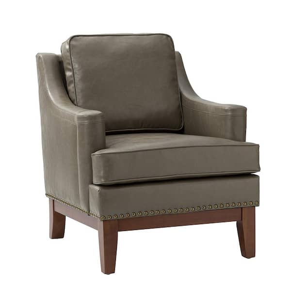 JAYDEN CREATION Heinrich 30 in. Gray Faux Leather Arm Chair with Solid Wooden Legs