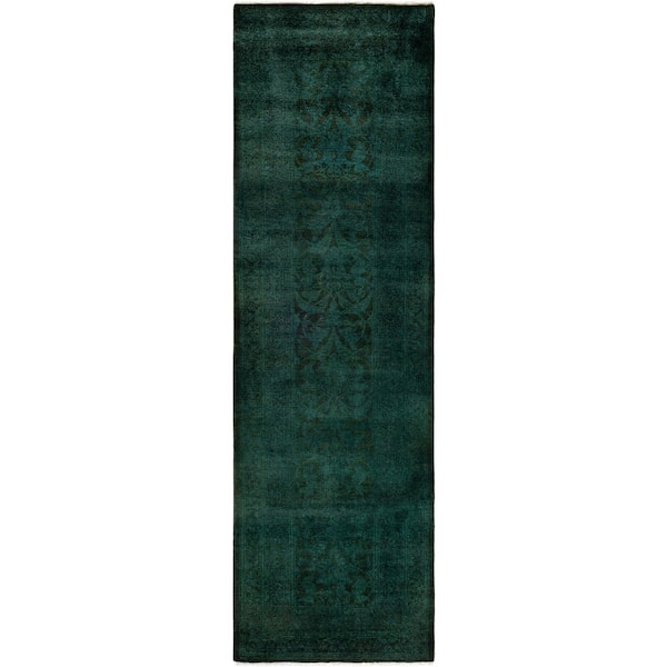 Overdyed Green 3 ft. x 9 ft. Solid Wool Indoor Runner Rug