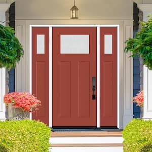 Legacy 68 in. x 80 in. 1/4 Toplite Rain Glass RHOS Primed MoroccoRed Finish Fiberglass Prehung Front Door w/Dbl 14 in.SL