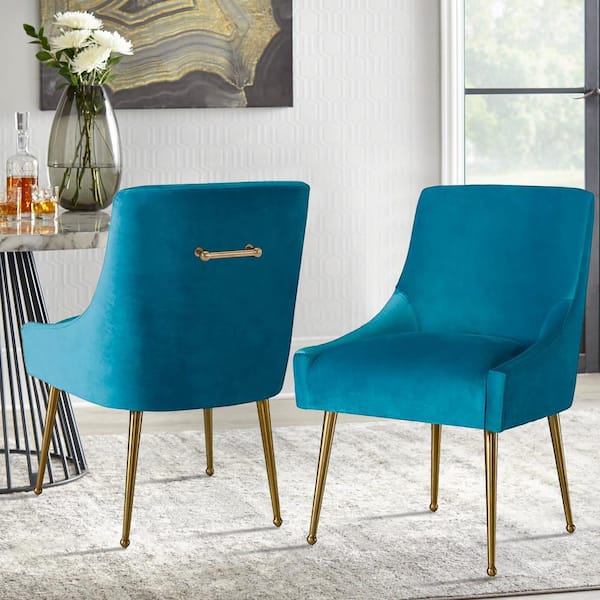 Boyel Living Light Blue Electroplated, Blue Velvet Dining Arm Chair