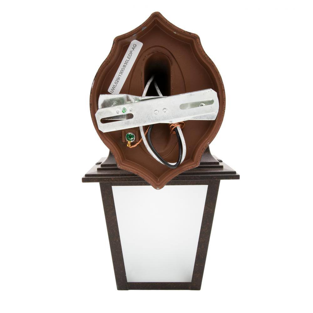 Aged Bronze LED Lantern with Frosted Glass and Dusk-to-Dawn Sensor