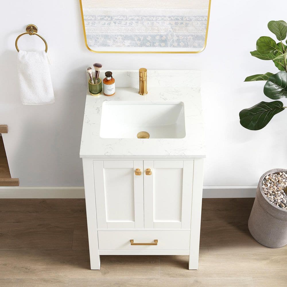 Shannon White Oak Single Sink Vanity with Stone Top and Mirror