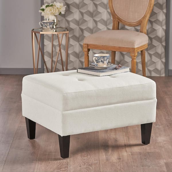 CHRISTOPHER KNIGHT HOME Kamil Ivory Fabric Upholstery Rectangle Accent Ottoman