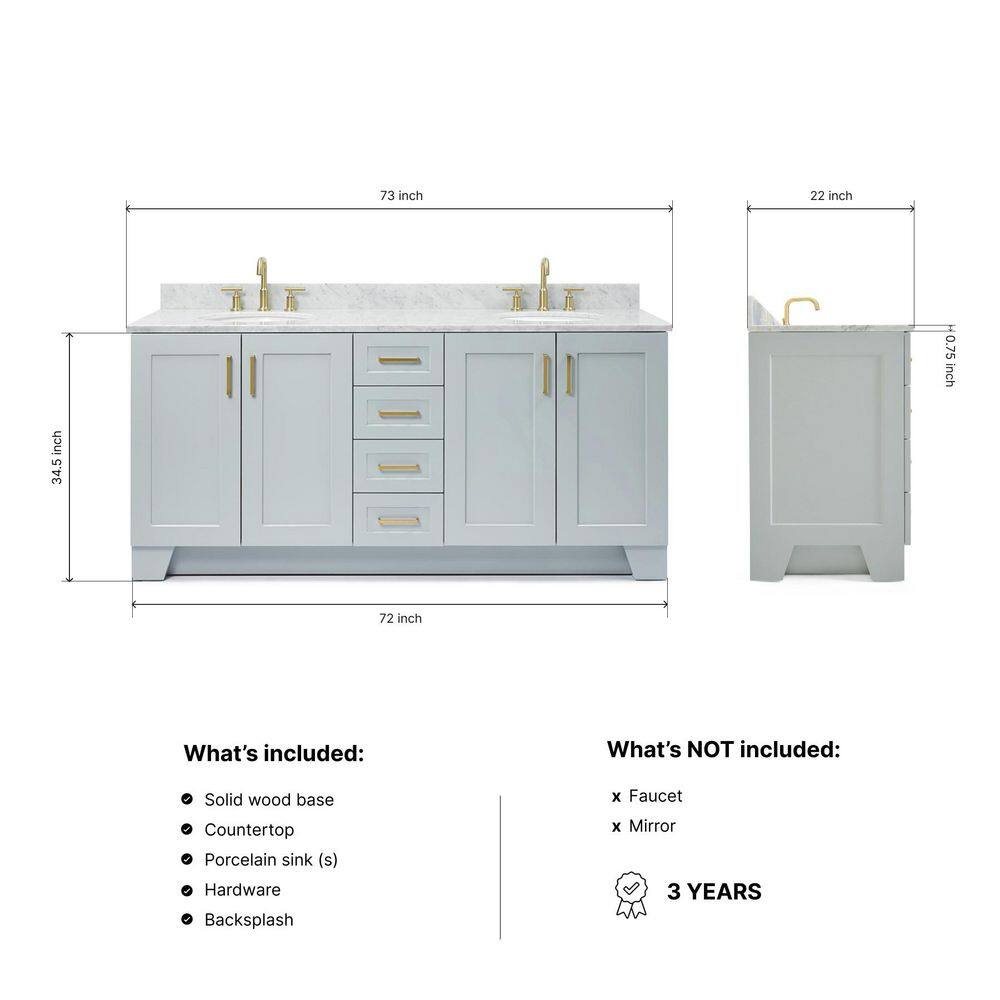 Gray Double Freestanding Vanity with Carrara Marble Top