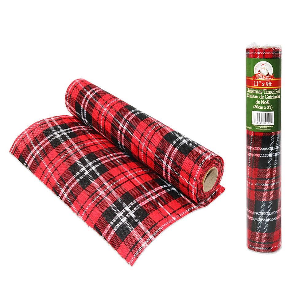 11 in. x 108 in. Tartan Printed Tinsel Christmas Rolls (4-Pack)