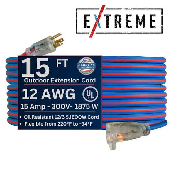 US Wire and Cable Extreme 15 ft. 12/3 All Weather Extension Cord with Lighted Plug