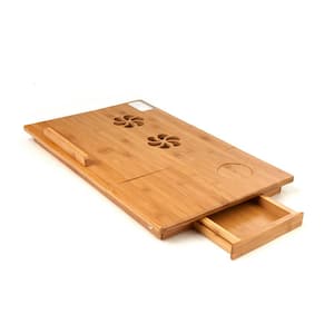 Bamboo Laptop Bed Tray with Drawer and Adjustable Top, Legs, Cooling Holes in Brown