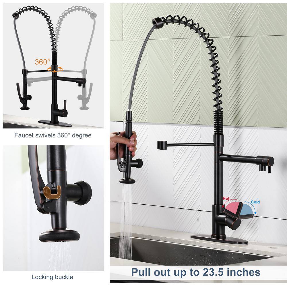 Oil Rubbed Bronze High-Arc Single Handle Kitchen Faucet with Pull-out Spray