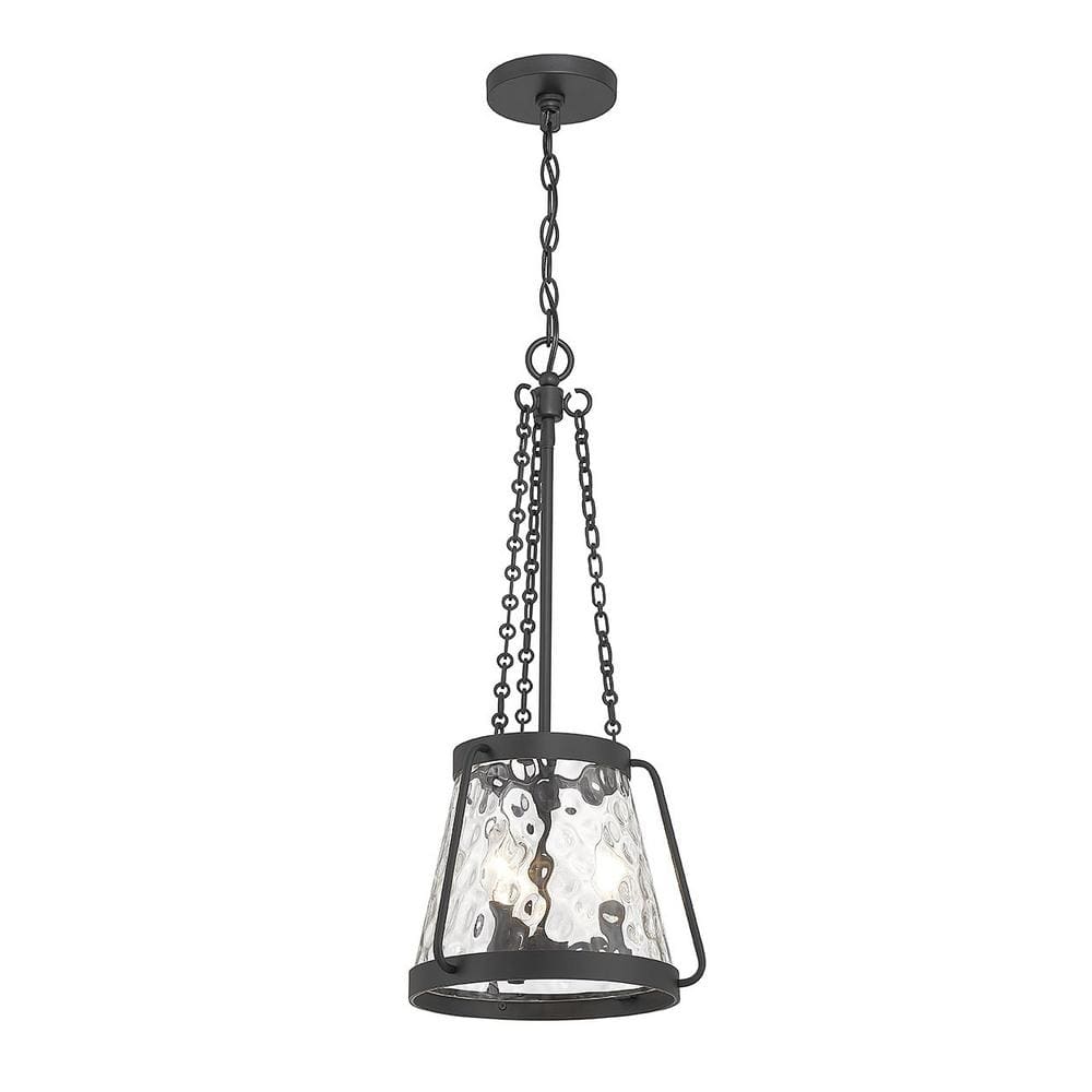 Crawford Matte Black 3-Light Pendant with Clear Water Glass Shade