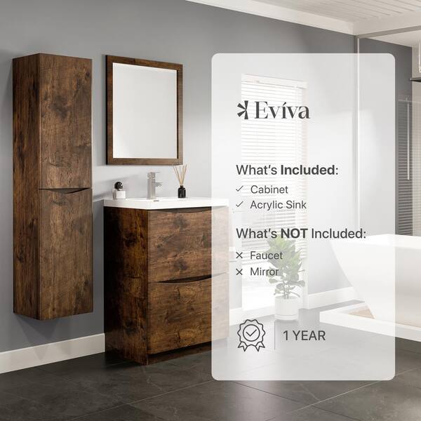 Smile 24 in. W x 16 in. D x 33.5 in. H Bathroom Vanity in Rosewood with White Acrylic Top with White Sink