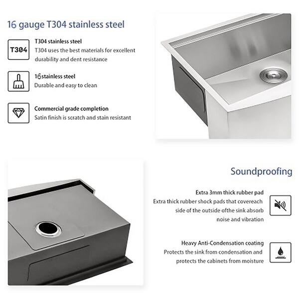 Dueyeeri - 36 in. Farmhouse Single Bowl 16-Gauge Brushed Nickel Stainless Steel Kitchen Sink with Workstation