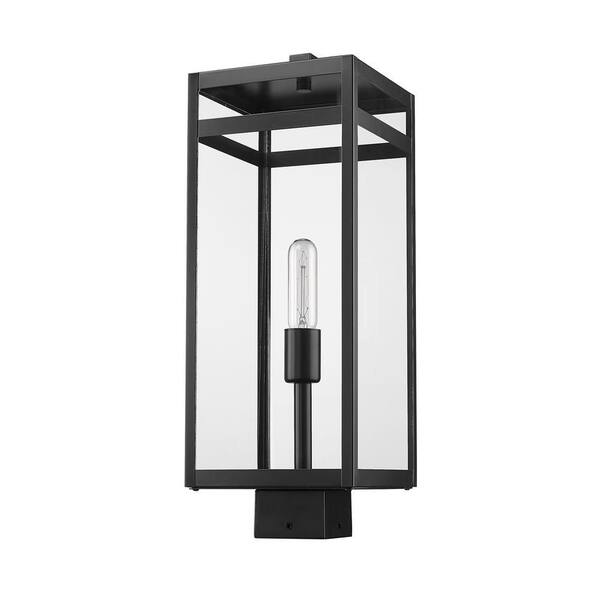 Unbranded - Nuri 1-Light Black 21 in. Aluminum Hardwired Outdoor Weather Resistant Post Light Square Fitter with No Bulb Included