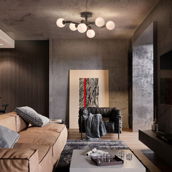 26 in. LED Black Farmhouse Semi-Flush Mount Ceiling Light Fixtures Sputnik Chandelier for Kitchen Bedroom Dining Room