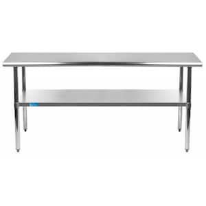 14 in. x 72 in. Stainless Steel Kitchen Utility Table with Adjustable Bottom Shelf
