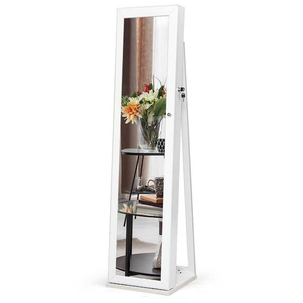 White Full Mirror Standing Two Doors Fashion Lxury Jewelry Storage Cabinet  TOUTD2158 - The Home Depot