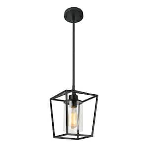 Modern Farmhouse 1-Light Cage Pendant - Matte Black with Clear Glass, for Dining Room