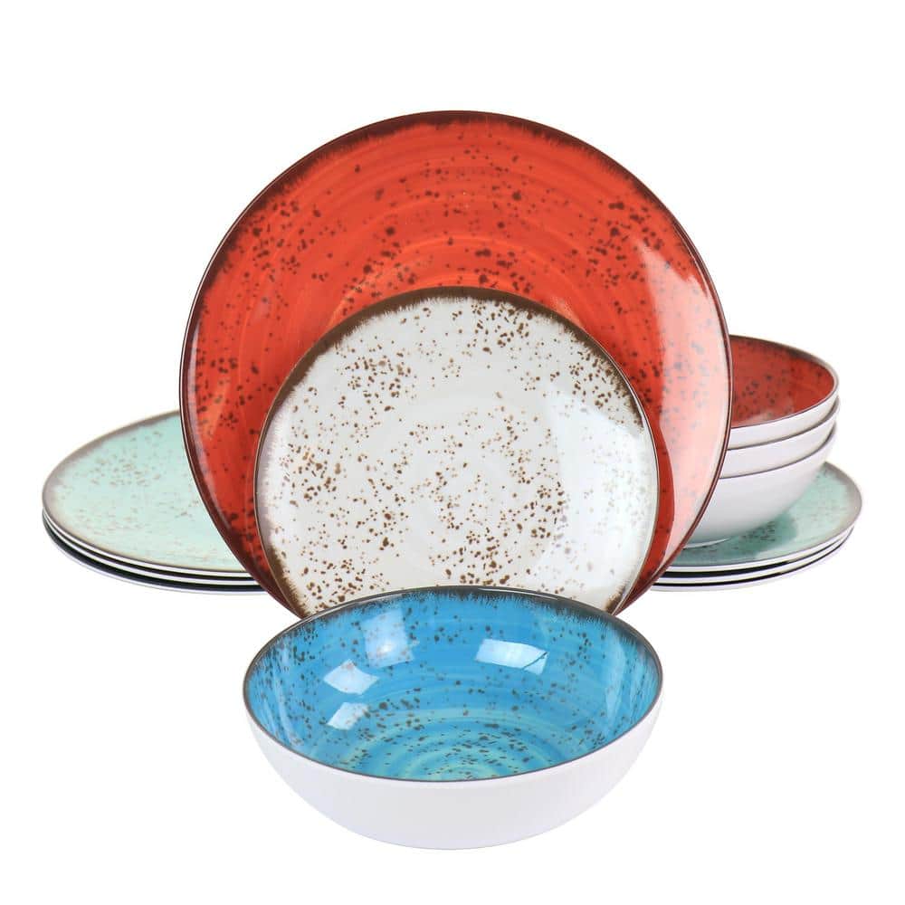 Pryce 12-Piece Melamine Dinnerware Set is Assorted Colors (Service for 4)