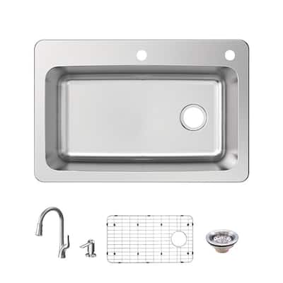Glacier Bay 33 in. Drop-In Single Bowl 18 Gauge Stainless Steel Kitchen Sink with Pull-Down Faucet