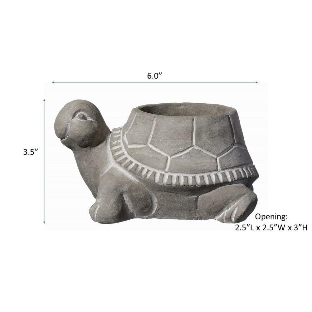 Small Gray Cement Turtle Indoor/Outdoor Planter with Drainage Hole