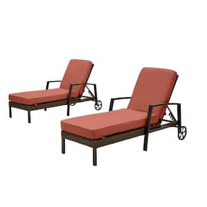 Whitfield Dark Brown Wicker Outdoor Patio Chaise Lounge with Sunbrella Henna Red Cushions (2-Pack)