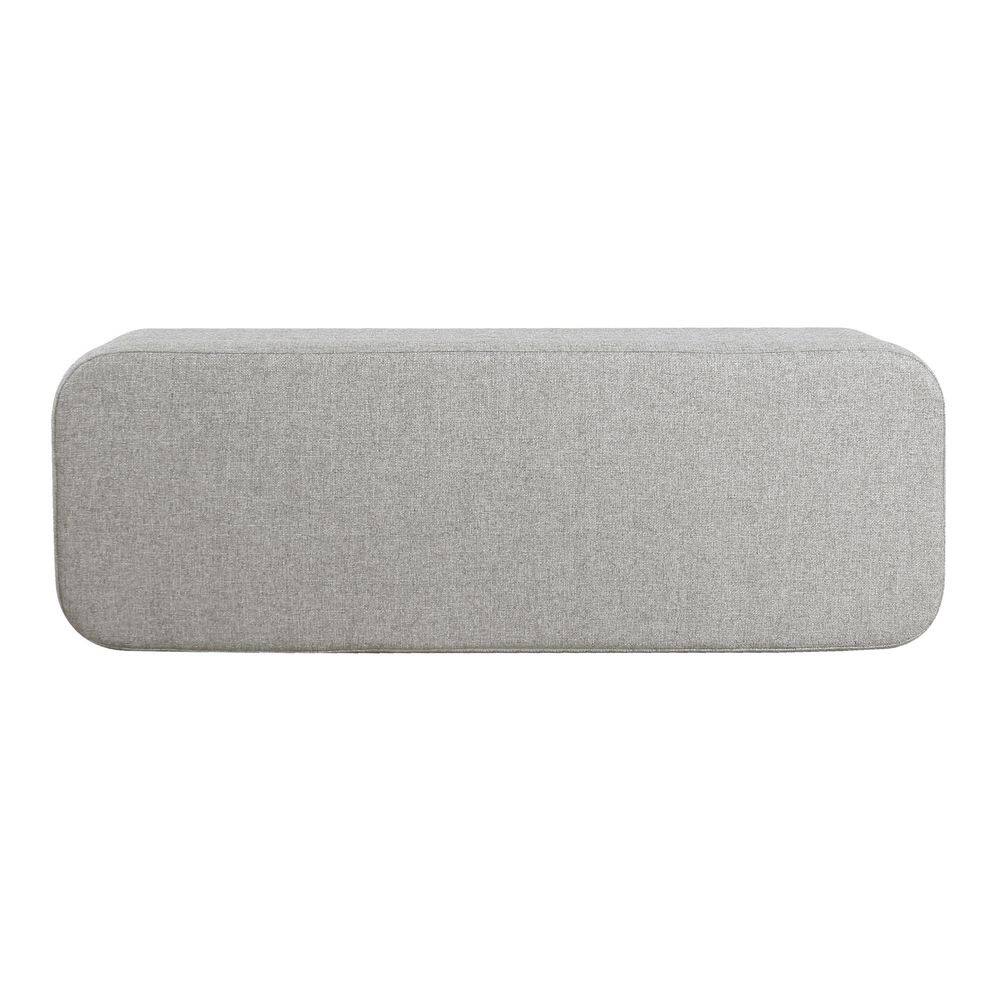 Large Gray Upholstered Storage Bench with Black Metal Legs