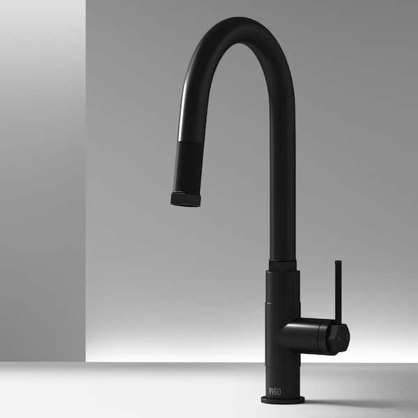 VIGO Hart Arched Single Handle Pull-Down Spout Kitchen Faucet in Matte Black