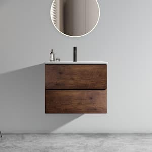 24 in. W x 18 in. D x 21 in. H Single Sink Wall-Mounted Bath Vanity in Walnut with White Ceramic Top