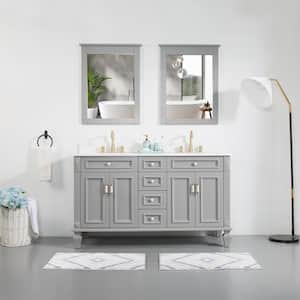 2-Piece 26 in. W x 33 in. H Medium Rectangular Solid Wood Framed Wall Bathroom Vanity Mirror Titainum Gray