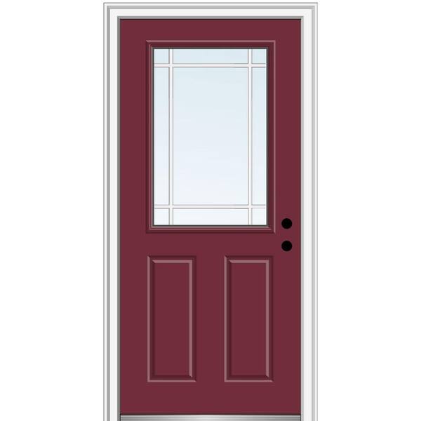MMI Door 32 in. x 80 in. Prairie Internal Muntins Left-Hand Inswing 1/2-Lite Clear 2-Panel Painted Steel Prehung Front Door