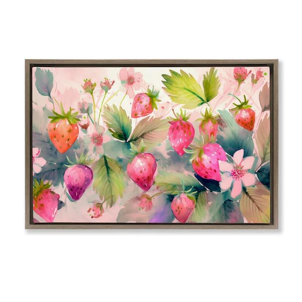 Stupell Industries Pink Strawberries and Bloom by Alina Georgescu Brown Floater Frame Food Graphic Art Print 17 in. x 25 in.