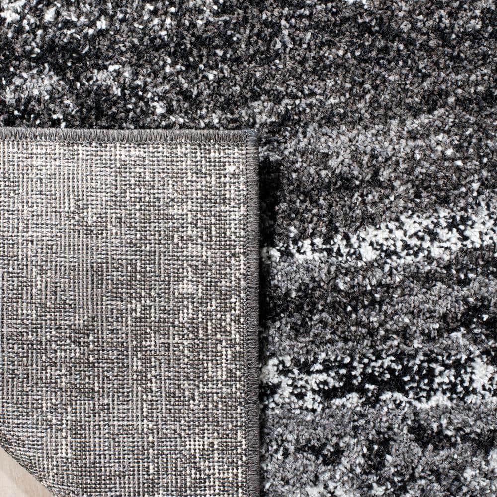 Silver and Black Abstract Pattern Rectangular Synthetic Rug, 11' x 15'