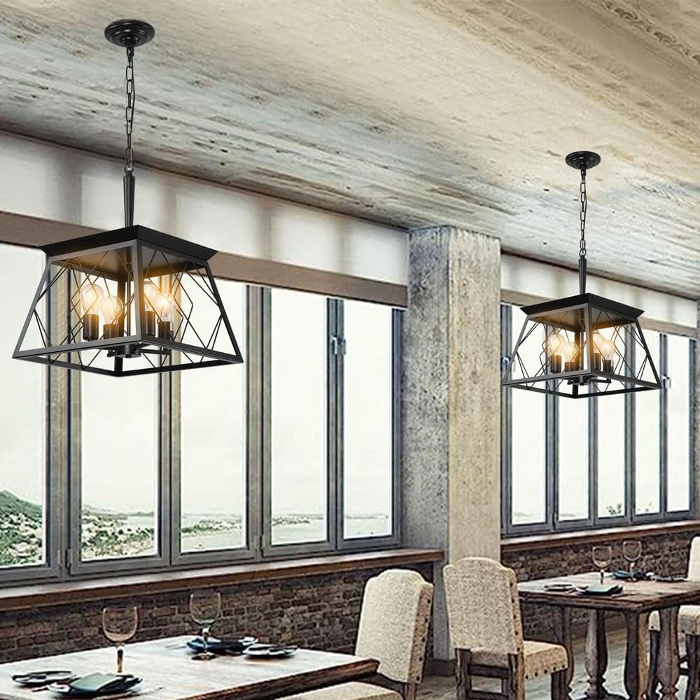 4 Light Black No Decorative Accents Drum Geometric Chandelier for Kitchen with No Bulbs Included price history on PriceWatchPro