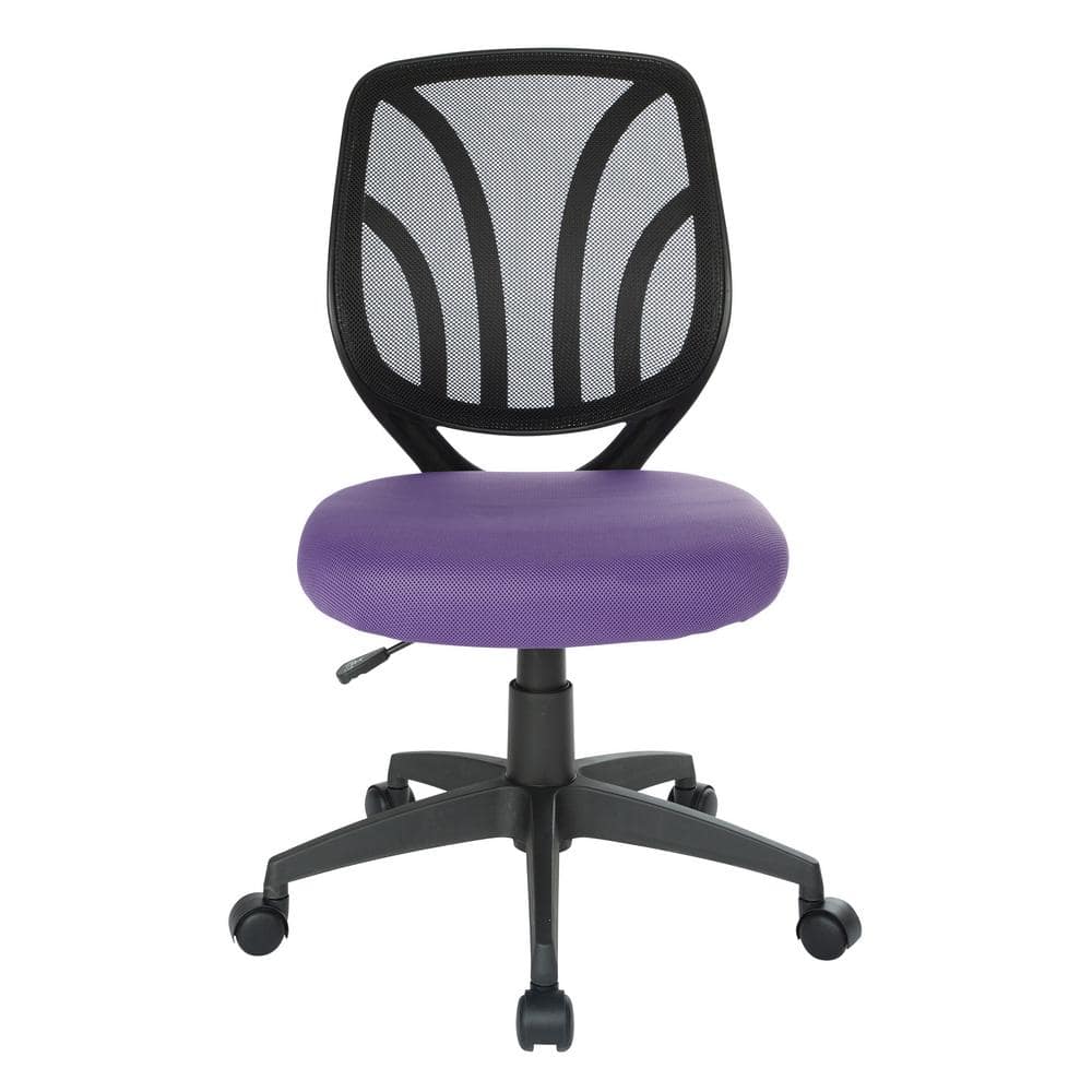 Purple Mesh Armless Swivel Task Chair with Lumbar Support