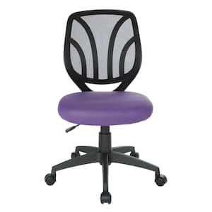 Purple Mesh Screen Back Armless Task Chair with Dual Wheel Carpet Casters