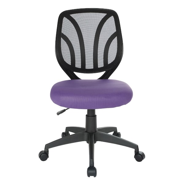 Office Star Products Purple Mesh Screen Back Armless Task Chair with Dual Wheel Carpet Casters