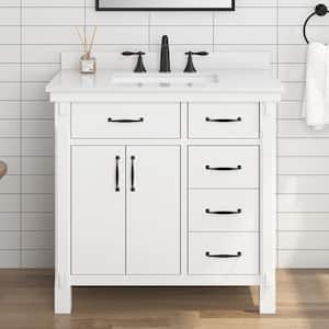 Bellington 36 in. Single Sink White Bath Vanity with White Engineered Stone Top (Assembled)