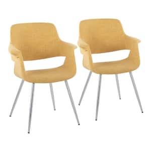 Vintage Flair Yellow Fabric and Chrome Metal Arm Chair (Set of 2)
