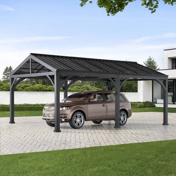 20 ft. W x 14 ft. D x 10 ft. H Newville Steel Frame Carport with Brown Power-Coated Steel Roof