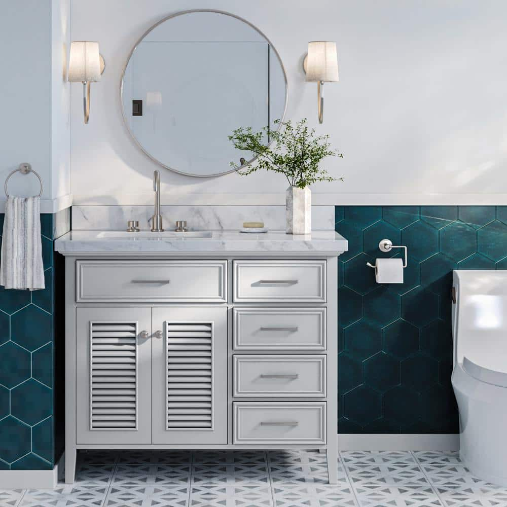 Kensington 43 in. W x 22 in. D x 36 in. H Bath Vanity in Grey with Carrara White Marble Top -  ARIEL, D043S-L-VO-GRY